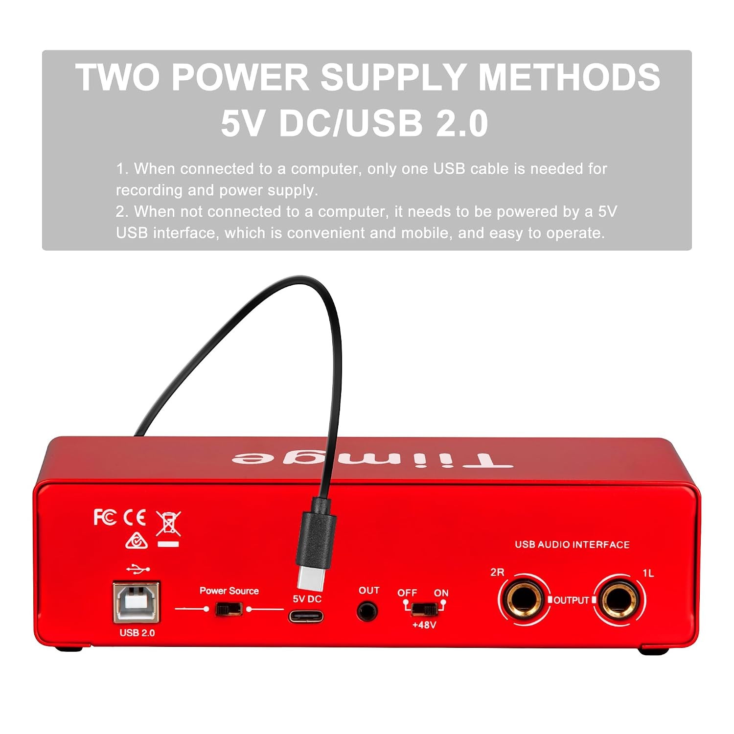 2x2 USB Audio Interface 48V Phantom Power 24Bit 192kHz High Fidelity for PC