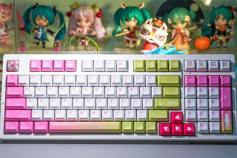 Demon Slayer Kanroji Mitsuri Anime PBT KCA Height Keycap Set 140 Key for Mechani