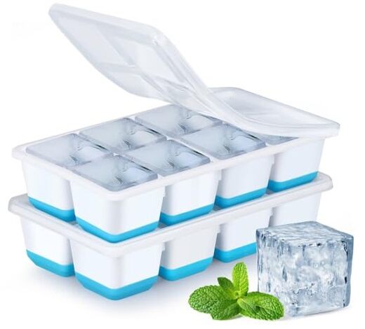 Large Ice Cube Trays with Lid,  2 Pack Stackable Silicone Ice Cube Molds Blue