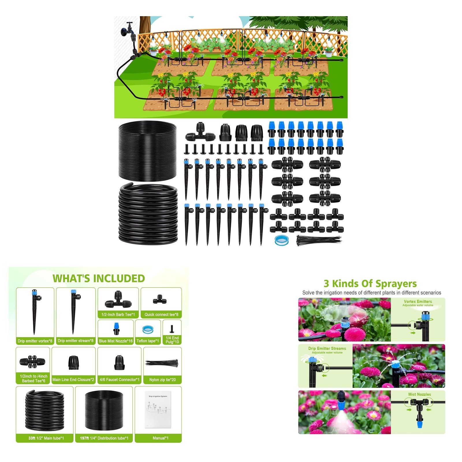 Automatic Drip Irrigation System Kit, 230FT Quick Connect Watering System for