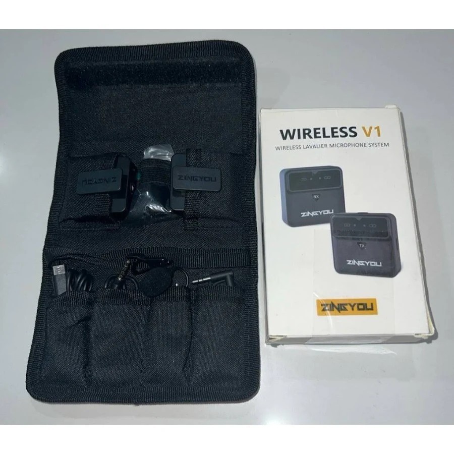 Wireless V1 Lavalier Microphone System Black Zingyou for Camera & Phone-NEW