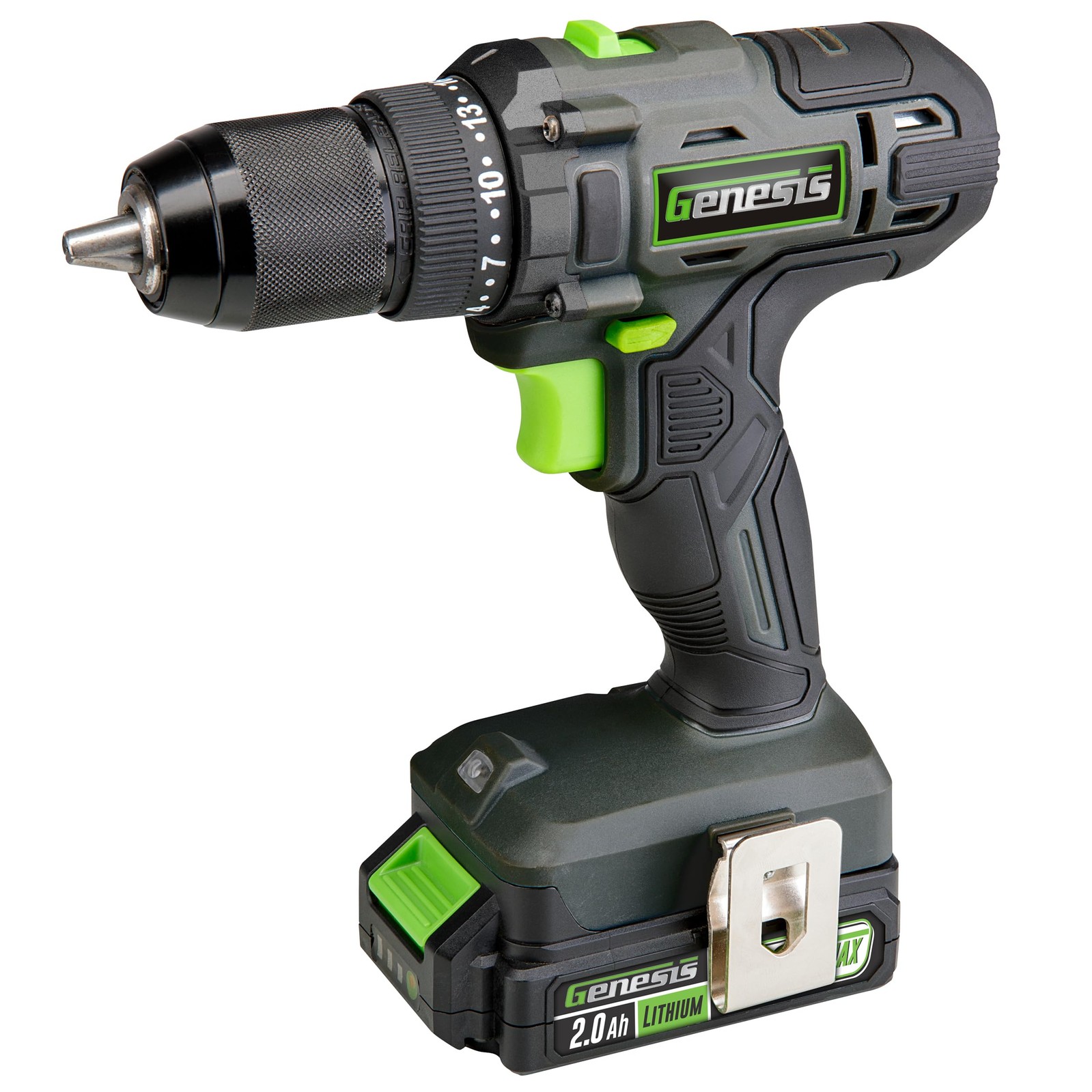 Genesis 20V 1/2" Cordless Drill with Battery and Charger, Metal Ratcheting Ch...