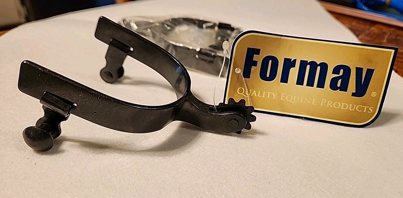 FORMAY Western Black Steel Horse Riding Youth Spurs Pair W/ Rowel