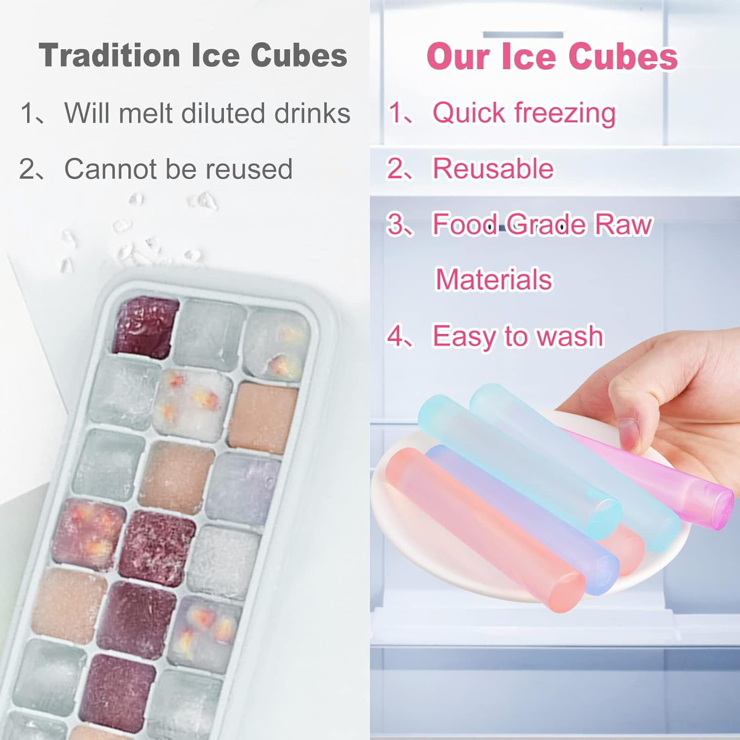 12 Pack Color-Changing Reusable Ice Cubes for Drinks, Quick Freeze Water Bottle