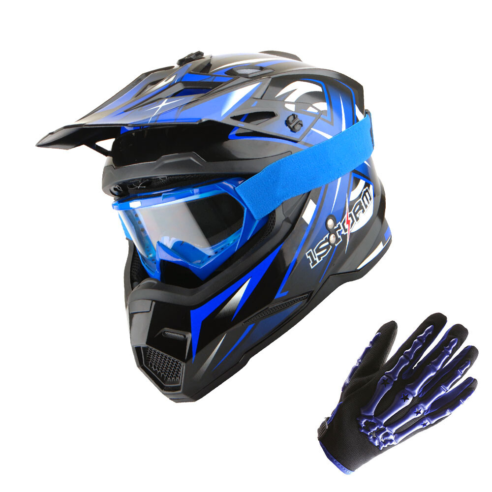1Storm DOT Adult Motocross Helmet MX BMX Bike HF801 Racing+MX Gloves+MX Goggles