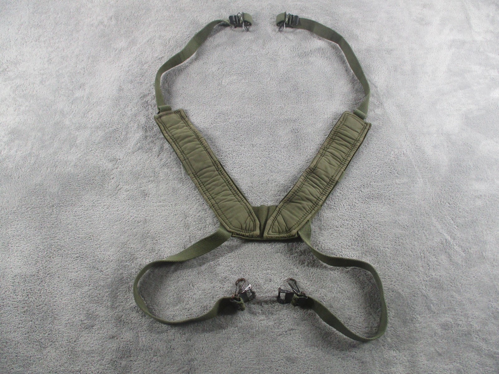 Vintage Military Suspenders Harness OD Green Canvas Padded Shoulder Straps Gear