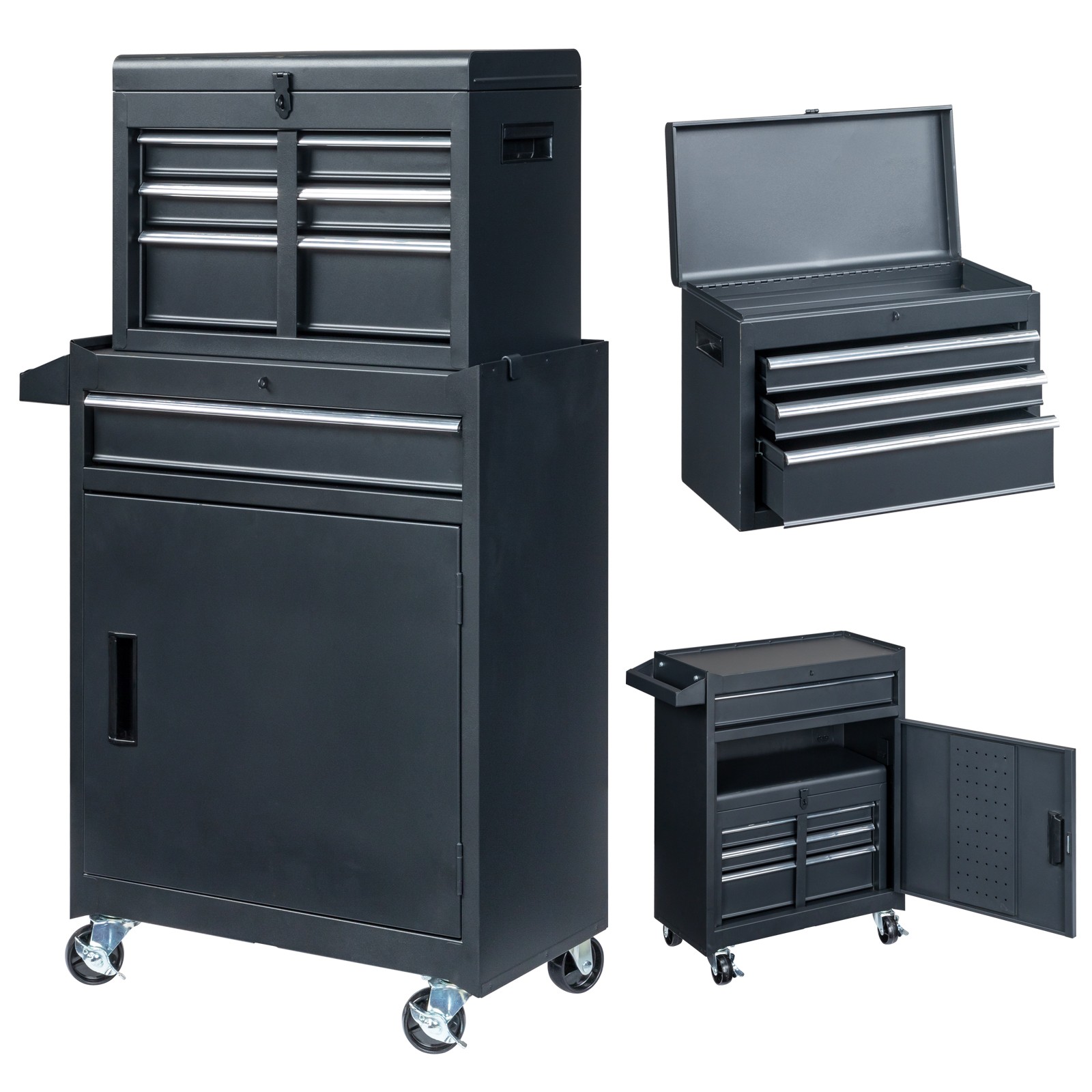 4-Drawer Rolling Tool Cabinet with Bottom Storage & Handle for Garage Workshop