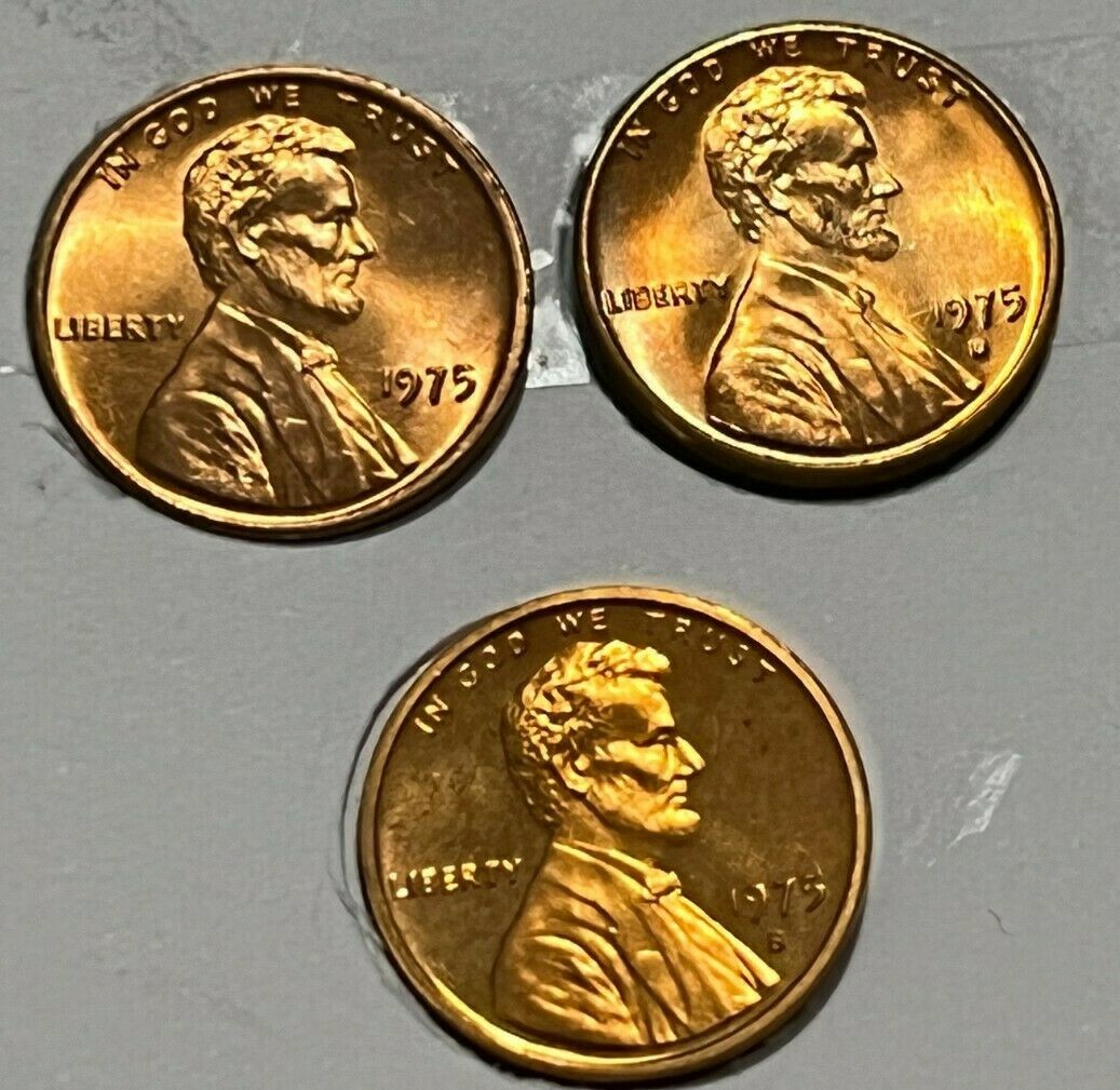 1975 P D S  NICE  RED UNCIRCULATED + PROOF LINCOLN CENTS (3 COINS)