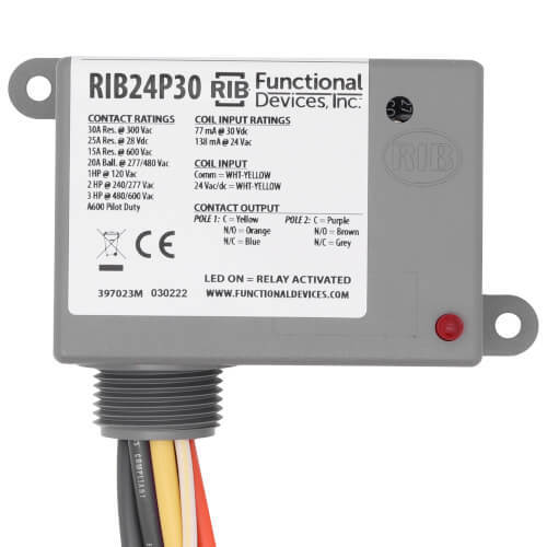 Functional Devices RIB24P30 Relay 24 Vac/dc 30 Amp DPDT