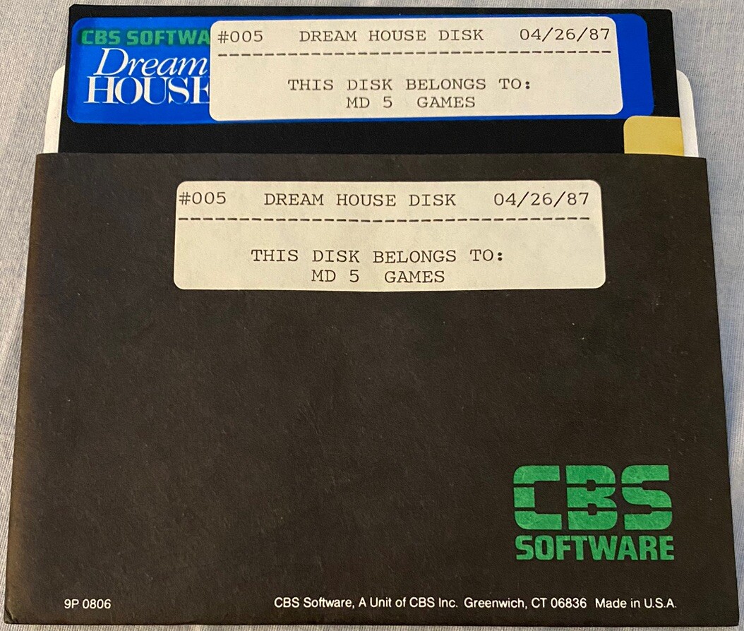 Vintage 1987 Dream House CBS Software Electronic Arts 5 1/4 Floppy Disk
