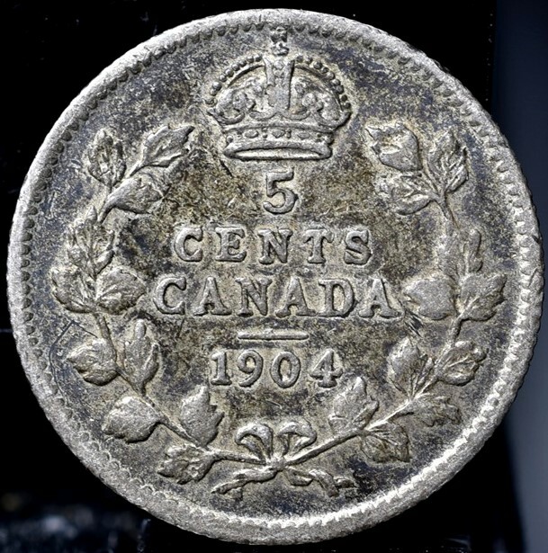 1904 Canada 5 Cents KM#13 Silver ASW 0.0346 CAT $30 - XF