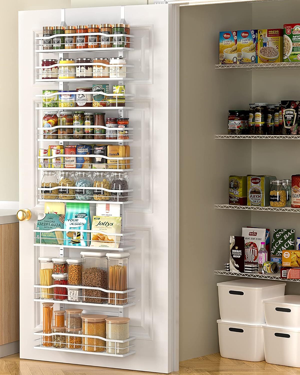 White 9 Tier Over the Door Pantry Organizer, Pantry Organization and Storage
