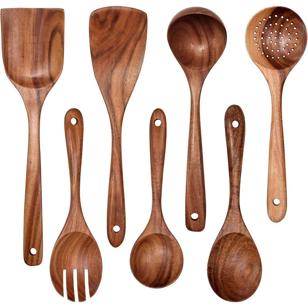 Wooden Non-Stick Kitchen Pan Toolset 7 Pieces Set, Natural Kitchen Utensils