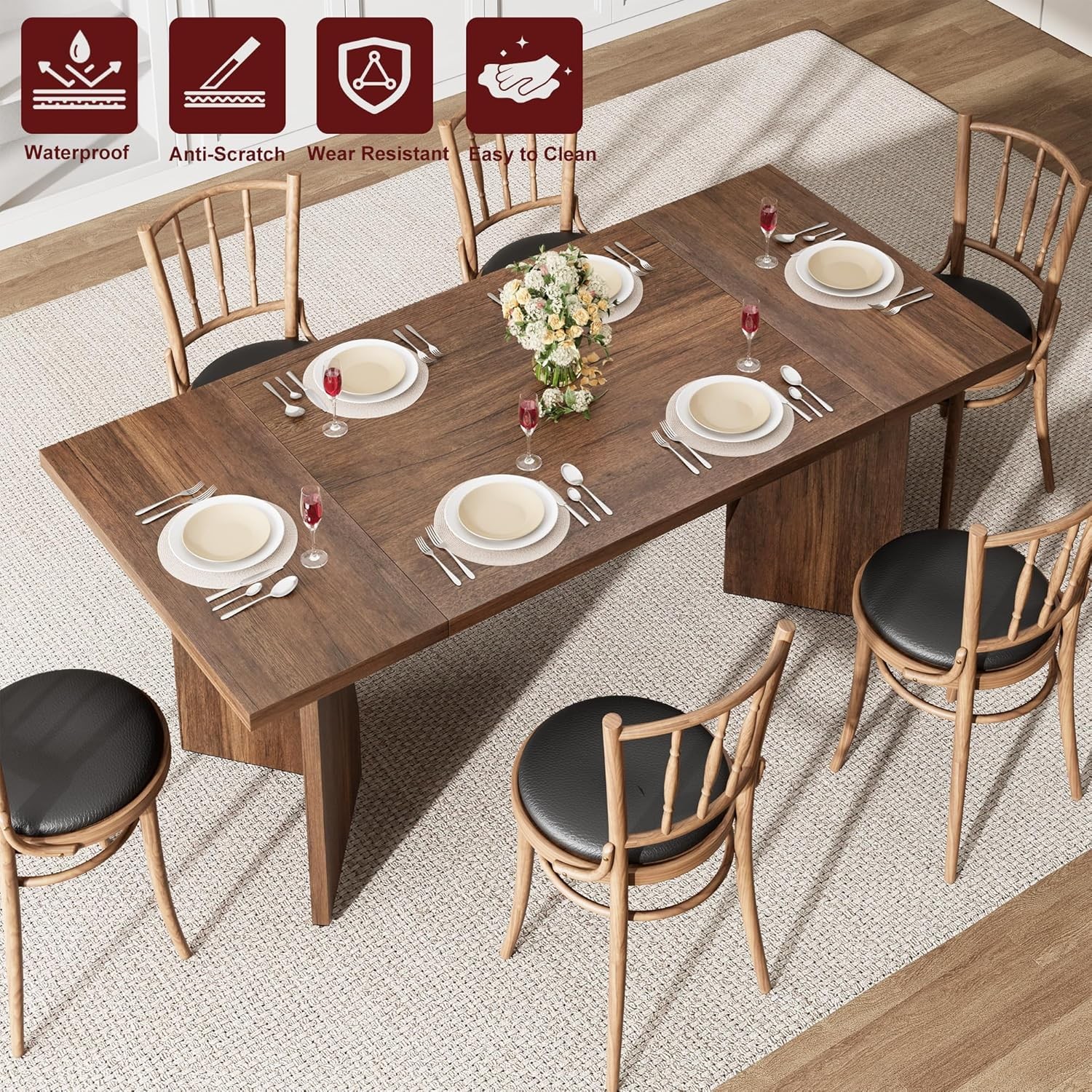 Rectangular Dining Table Iron Foot 1 Panel/Footboard Thick Triamine Double-Sided