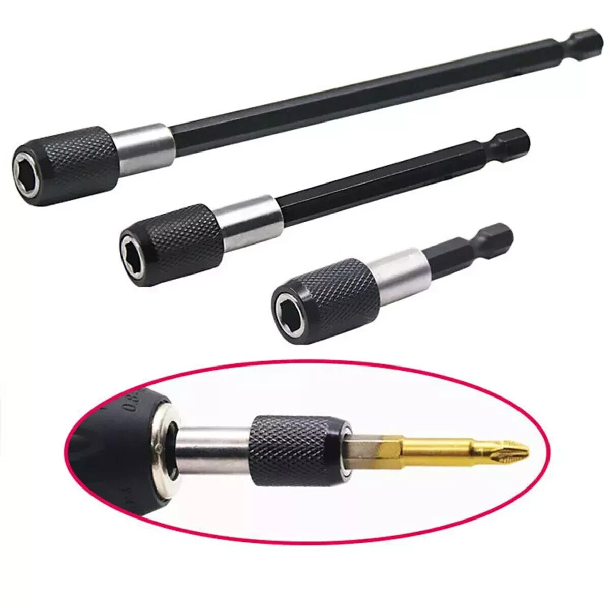 4PC Extension Screwdriver Drill Bit Flexible Shaft Holder Impact Driver Tool Set