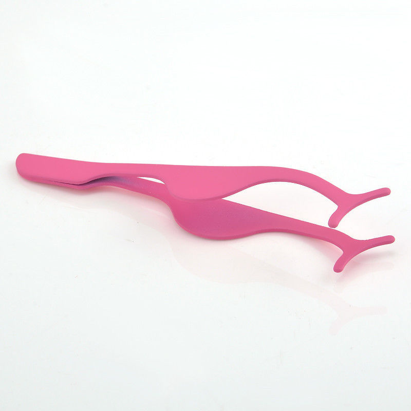 False Eyelash Tweezers Pink Metal Applicator Makeup Clip Tool In Plastic Box