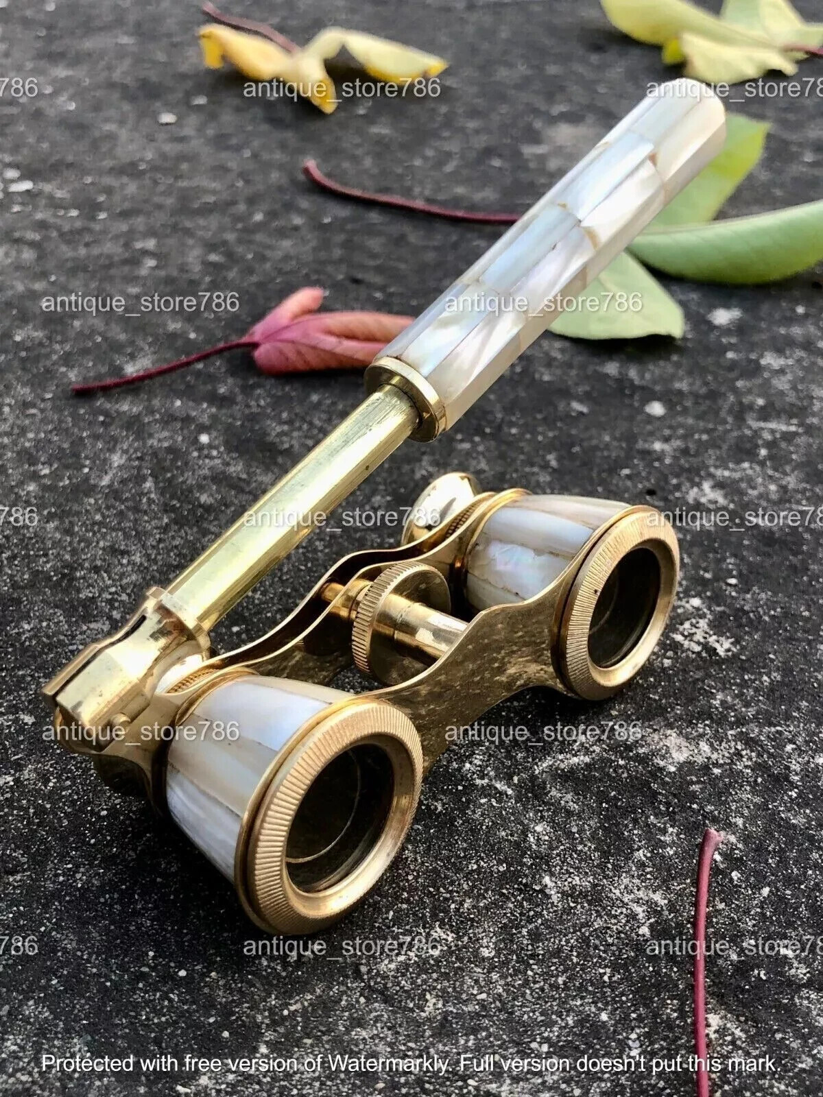 Vintage Brass Opera Glasses Mother of Pearl & Handle Brass Fittings France