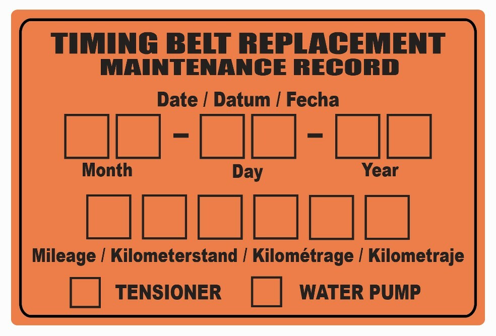 (Qty 2) ORANGE GLOSSY POLYESTER TIMING BELT STICKER REPLACEMENT LABEL 3"x2"
