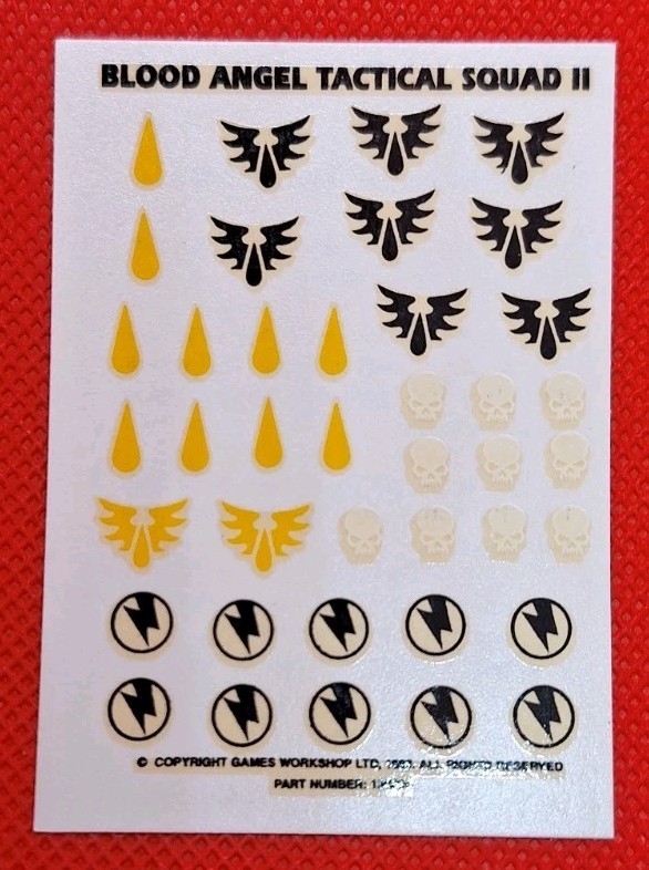 Warhammer 40k Blood Angels Tactical Squad 2 Decals Transfer Games Workshop 1993