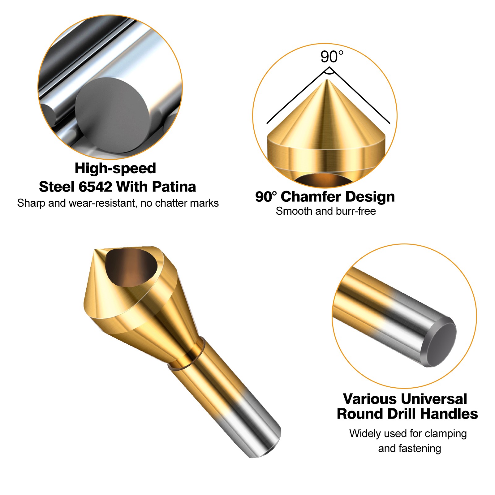 Countersink Drill Bit Set 1/2-1/4" HSS 90° Chamfer Tool for Deburring Beveling