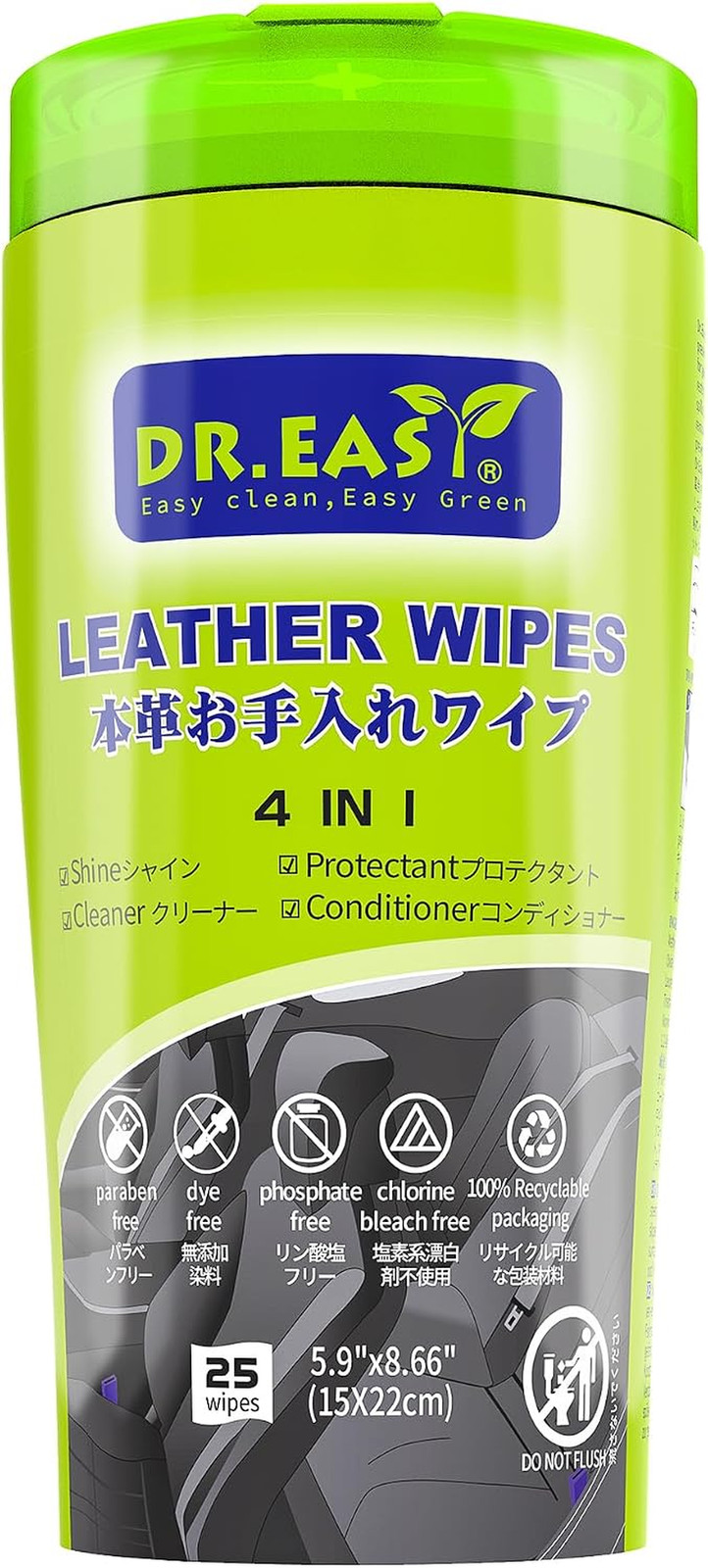Dr.Easy Car Leather Wipes 25 Wipes,4 in 1-Clean & Shine,Protectant & Conditioner