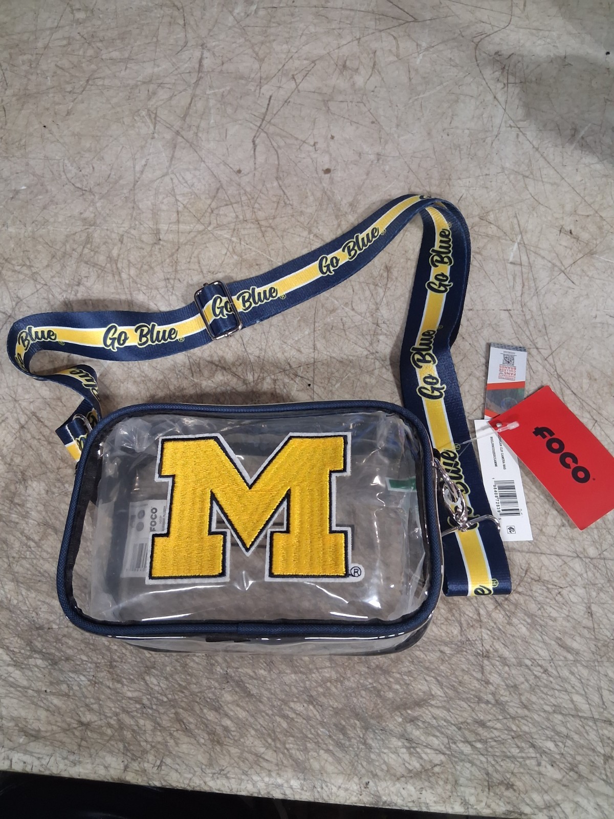 Michigan Wolverines "Go Blue" Embroidered Clear Stadium Crossbody Bag FOCO NWT
