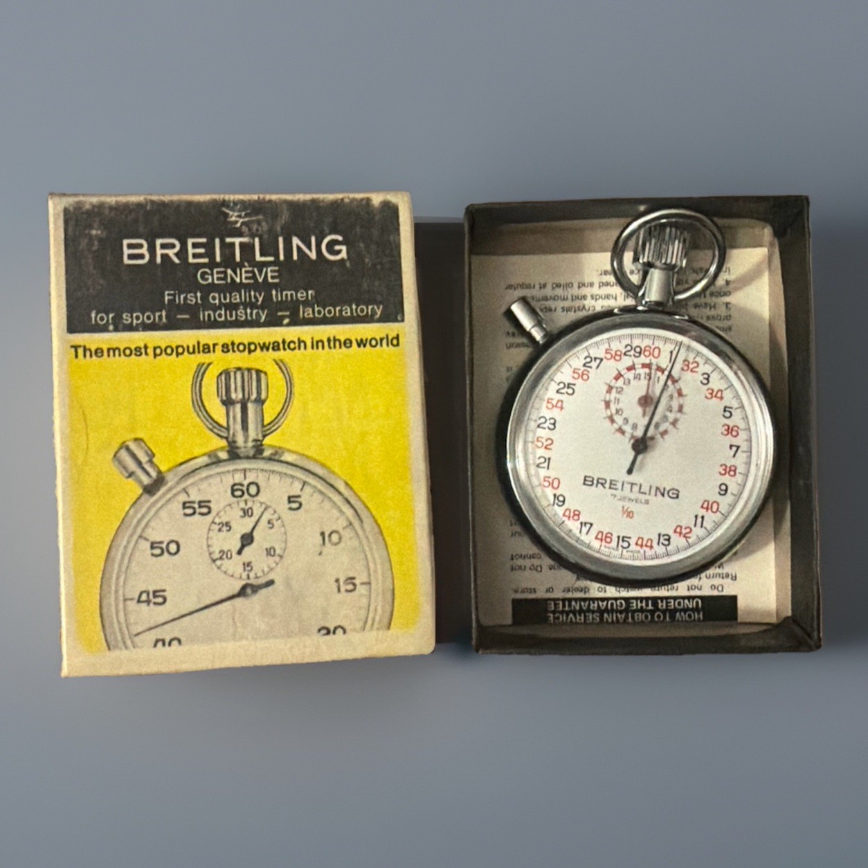 Breitling Wakmann 1/10 Swiss Vintage Mechanical Wind Up Stopwatch with the Box