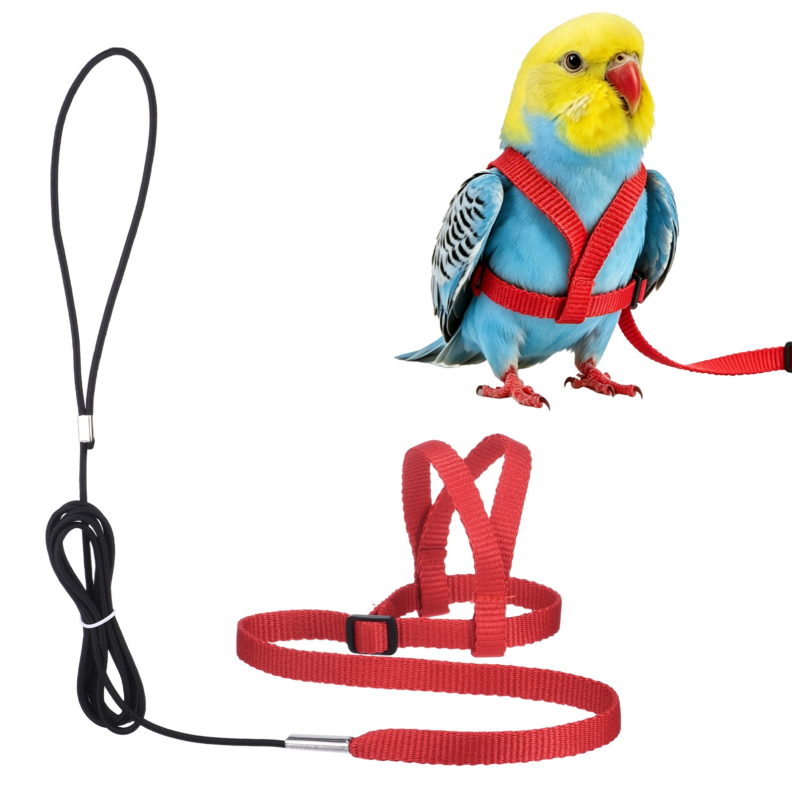 Adjustable Bird Harness Parrot Leash, l Size Nylon Bird Harness, Red