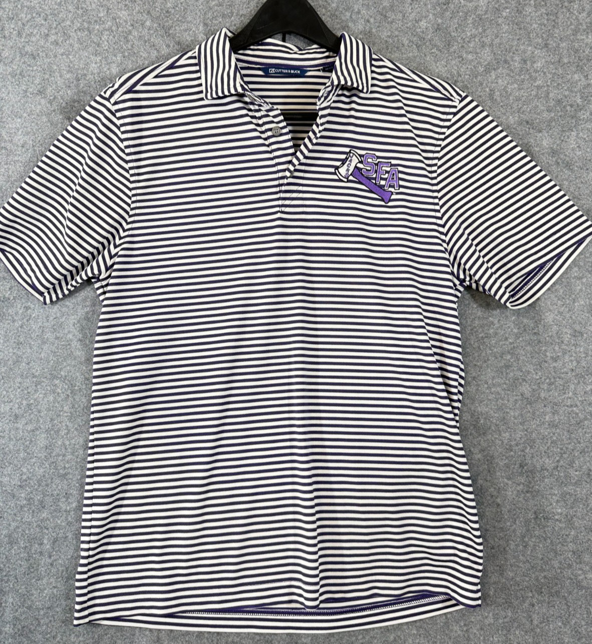 Stephen F Austin SFA Cutter Buck Polo Shirt Mens M Purple White Striped Stretch