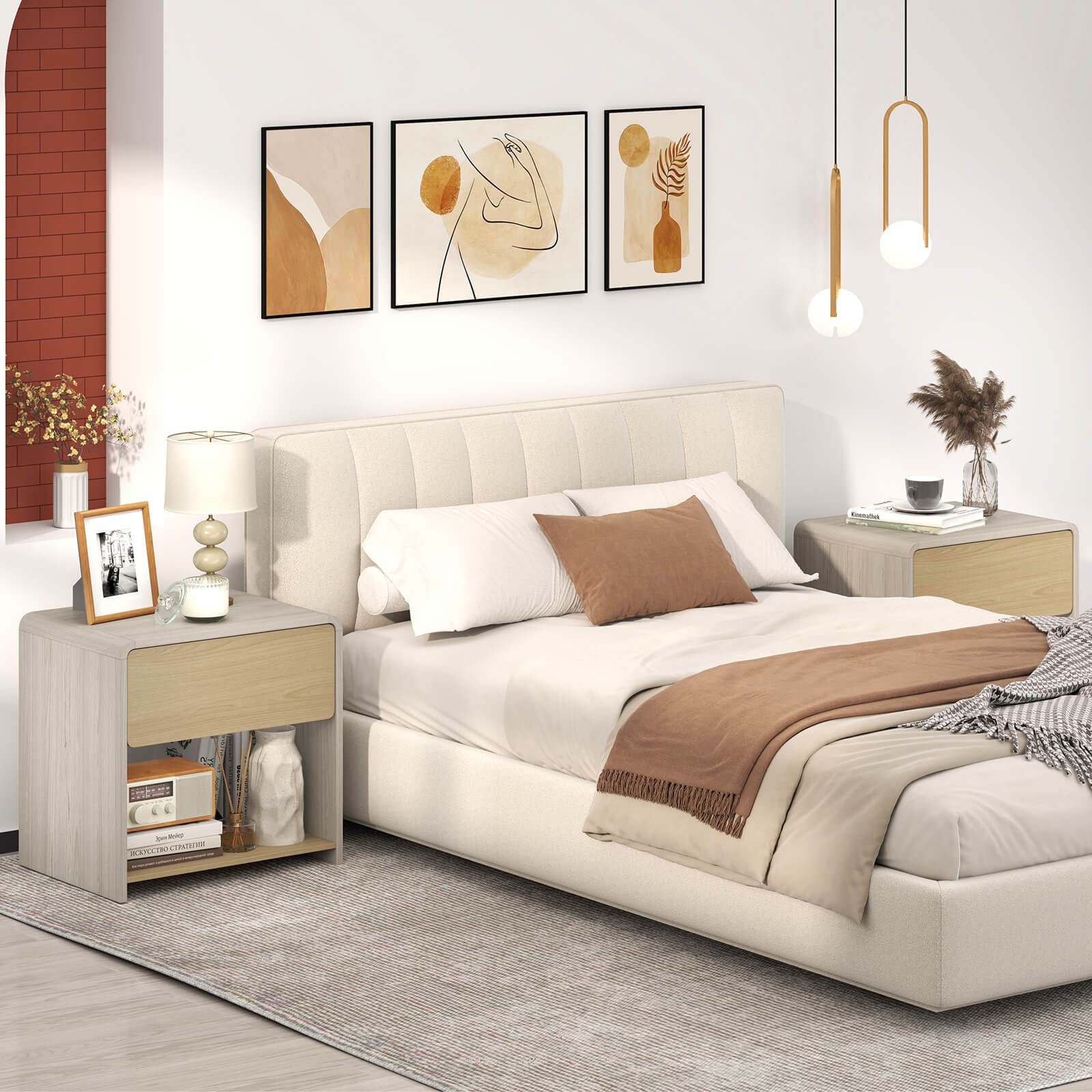 Modern Style Nightstand 2-Tier Sofa Side Bedside Table w/ Drawer & Open Shelf