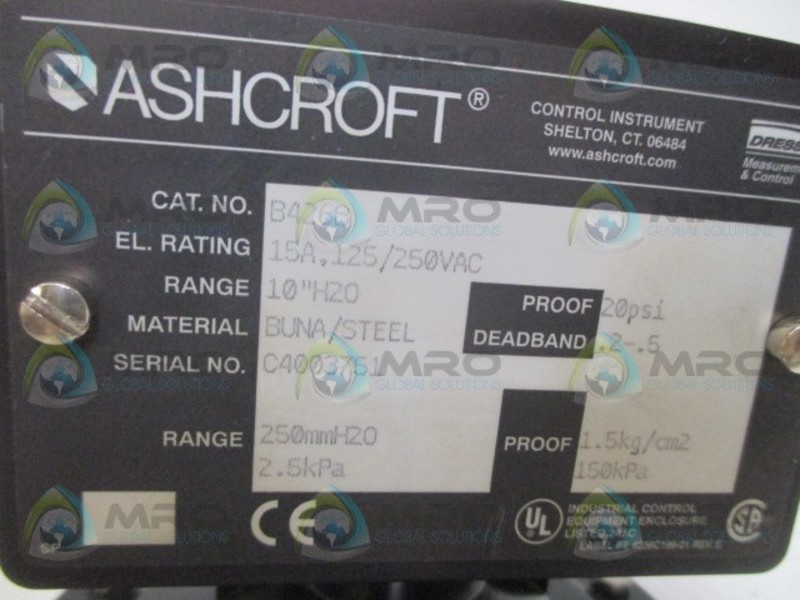 ASHCROFT B462B PRESSURE SWITCH 10" H2O NSNP