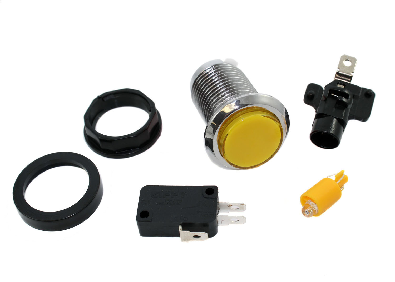 Yellow LED Arcade Pushbutton with Chrome Bezel