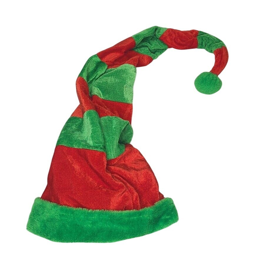 Striped Elf Hat With Faux Fur Trim & Pom-Pom Christmas Costume Decoration