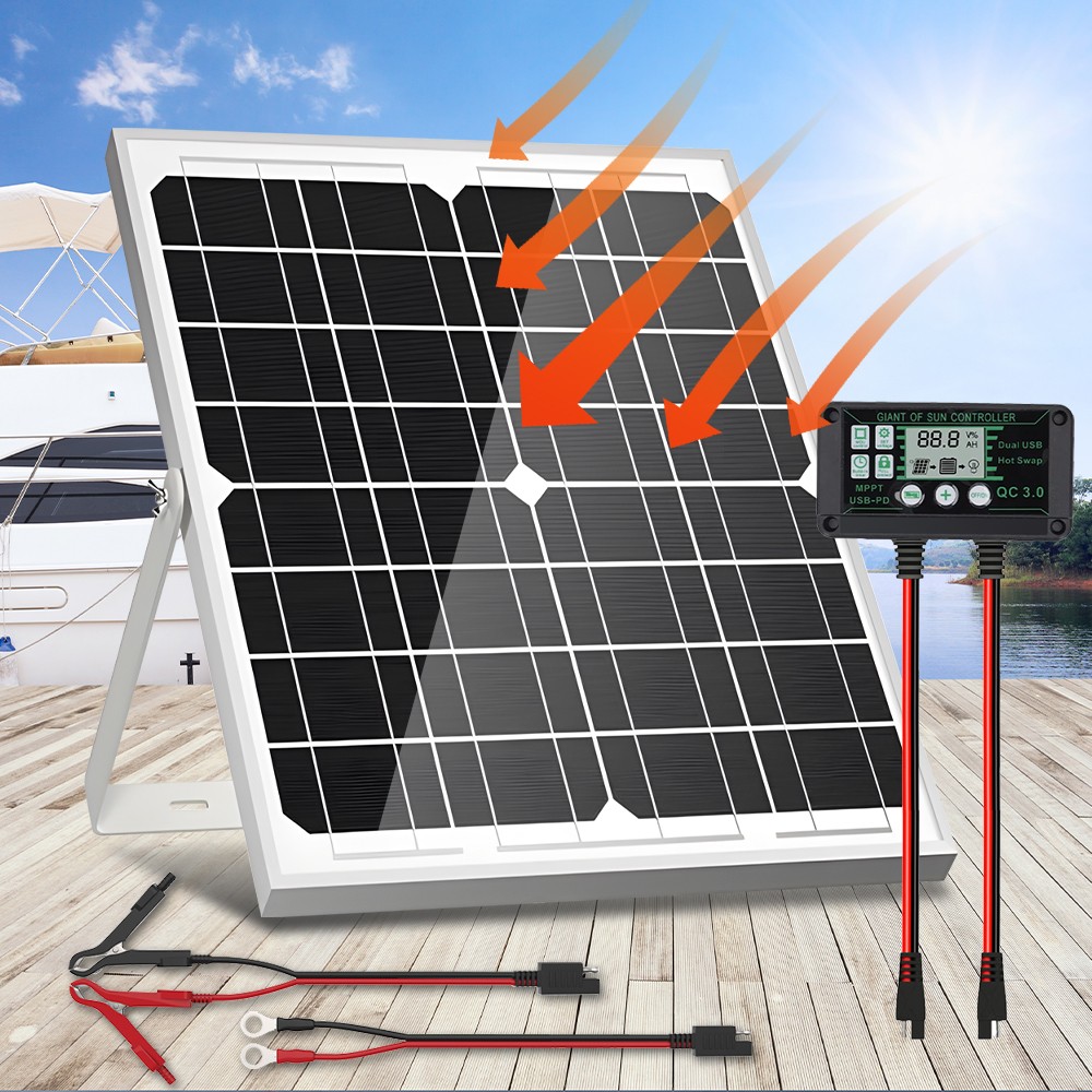 12V 30W Watt Solar Panel Battery Trickle Charger Maintainer w/Controller&Bracket