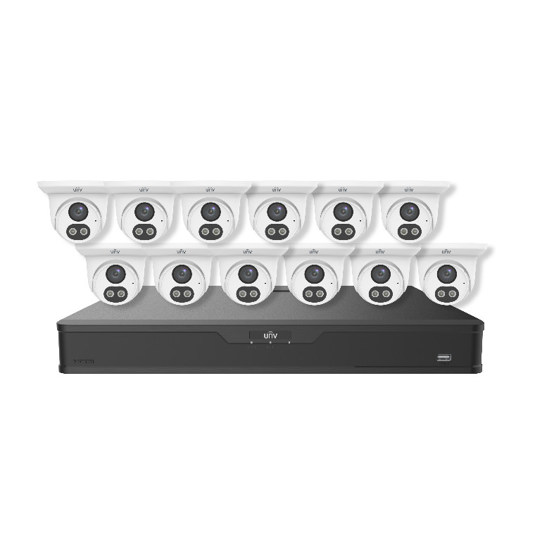 UNV 16-Ch 4K NVR Kit EK-BQ2P16DLT412T4 12x 4MP Dual Light Turret Mic 4TB NDAA