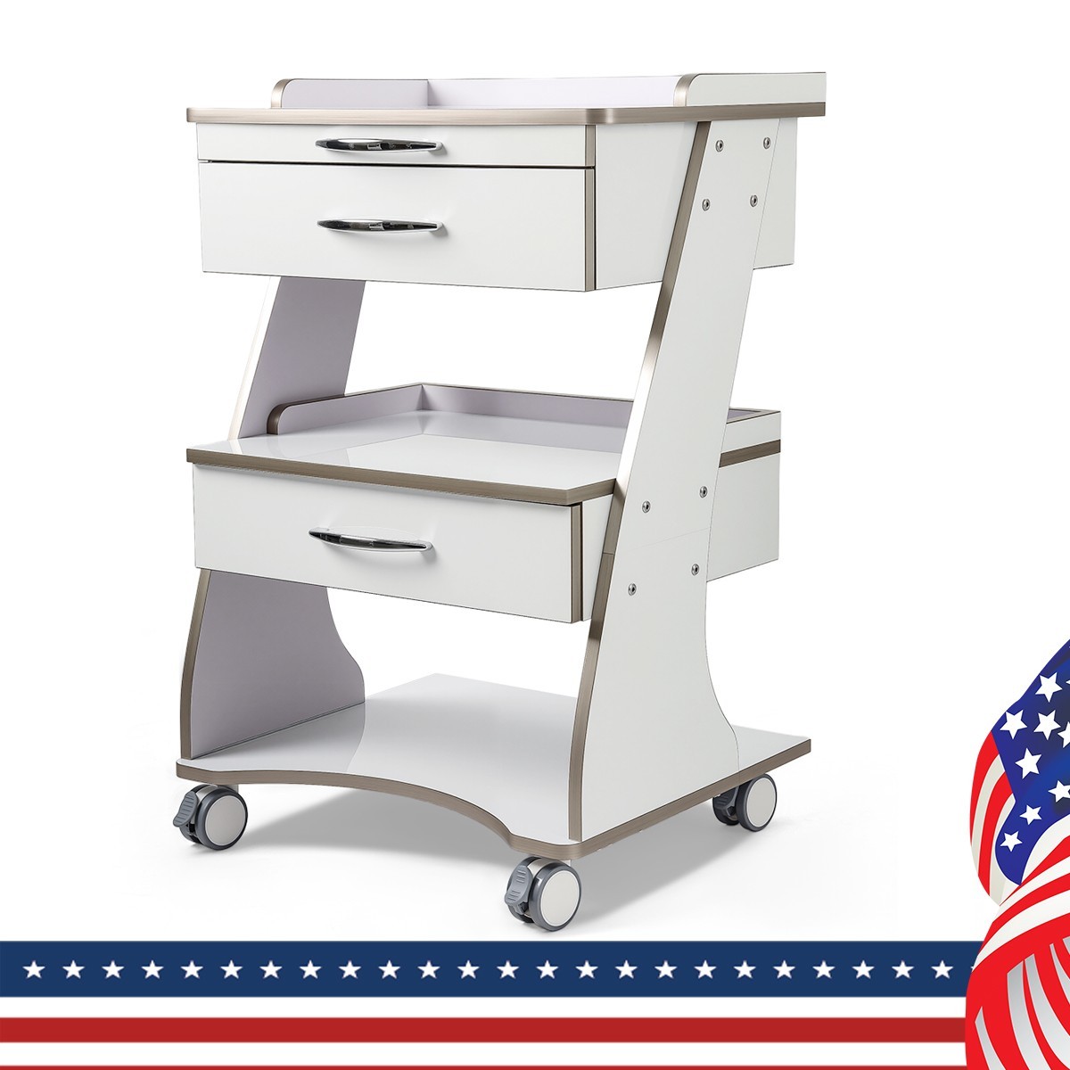 Dental Storage Cabinet Double-Drawer 3 Layer-Tier Cart Tools Socket High-Gloss