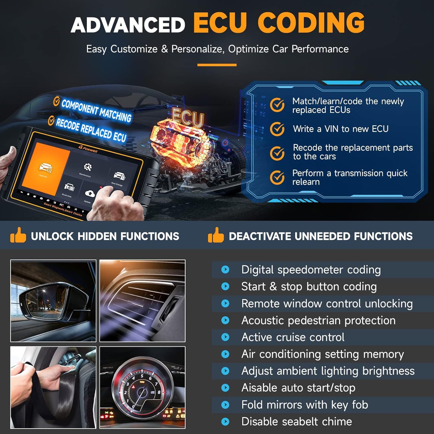 FOXWELL GT75 Bidirectional Car Diagnostic Tool OBD2 Scanner K-ey Coding TPMS