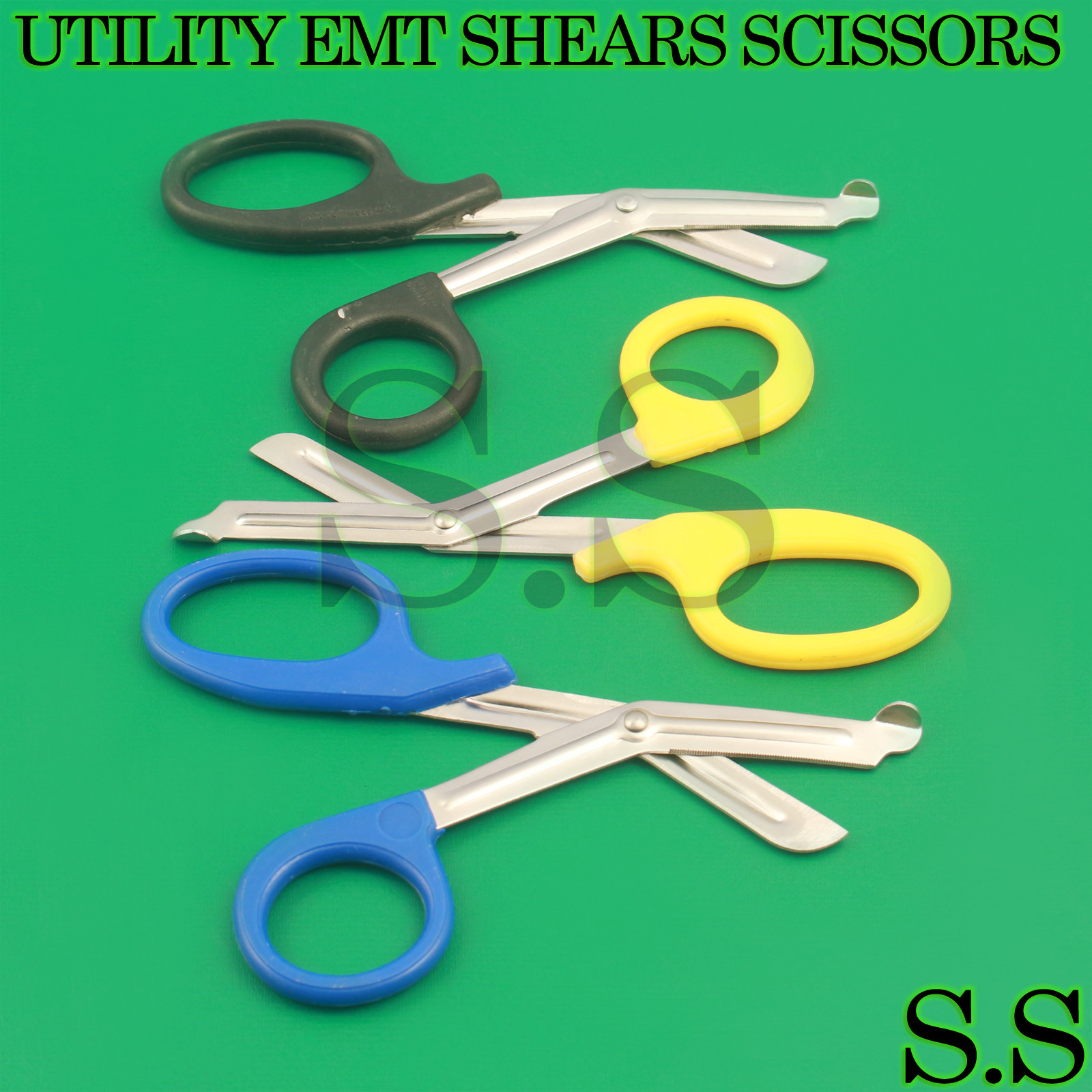 3 PCS (YELLOW BLACK BLUE) TRAUMA PARAMEDIC UTILITY EMT SHEARS SCISSORS 7.5"