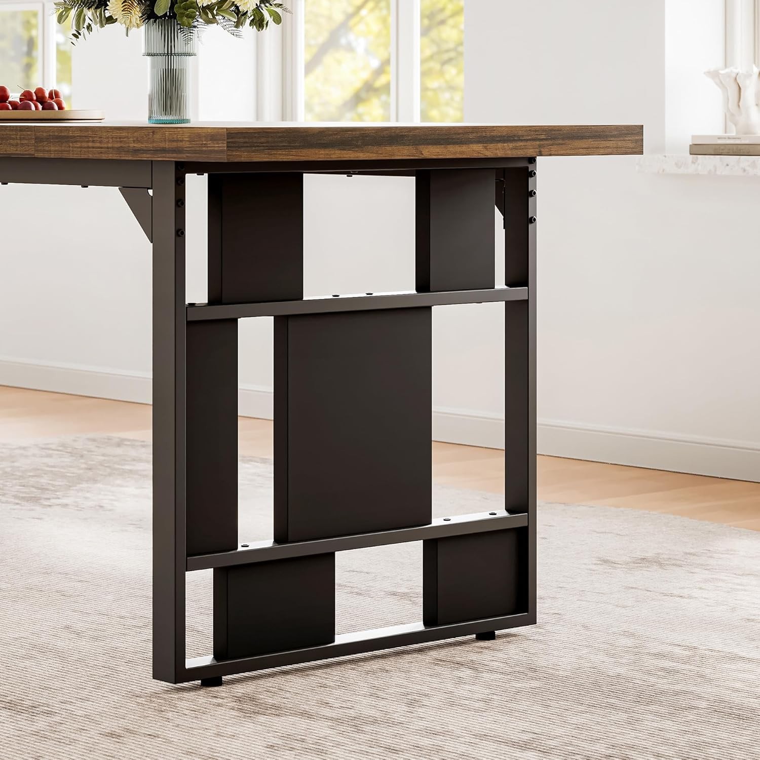 71'' Large Dining Table for 6 People, Farmhouse Kitchen Table with Metal Frame