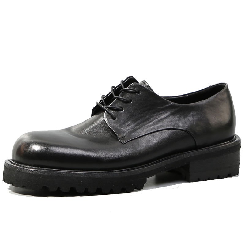 Retro Men Real Leather Formal Black Shoes Round Toe Casual Winter Low Top Shoes