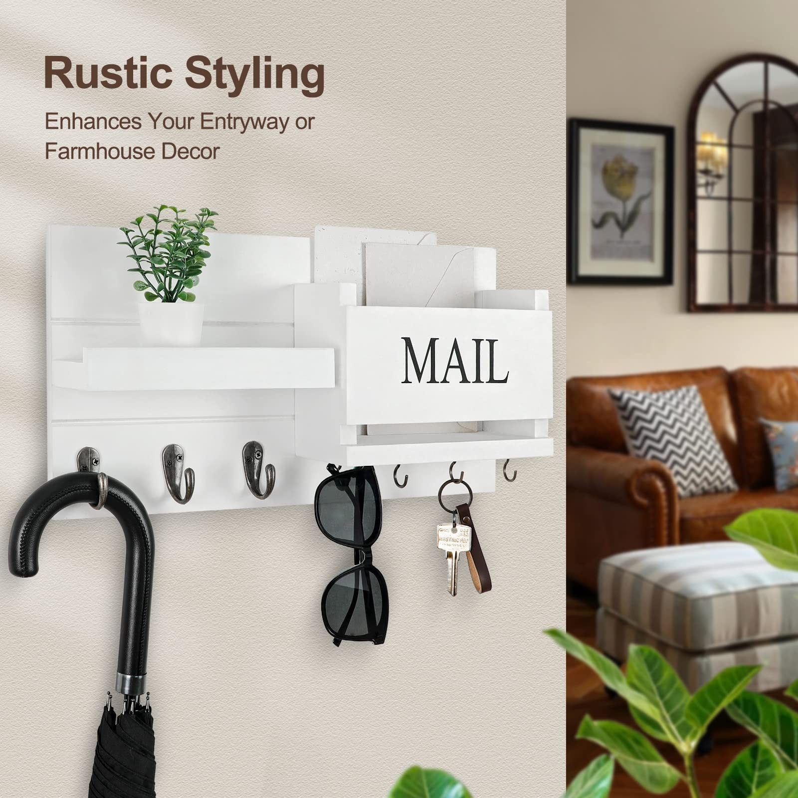 Lwenki Mail Organizer for Wall Mount – Key Holder with Shelf Includes Lett