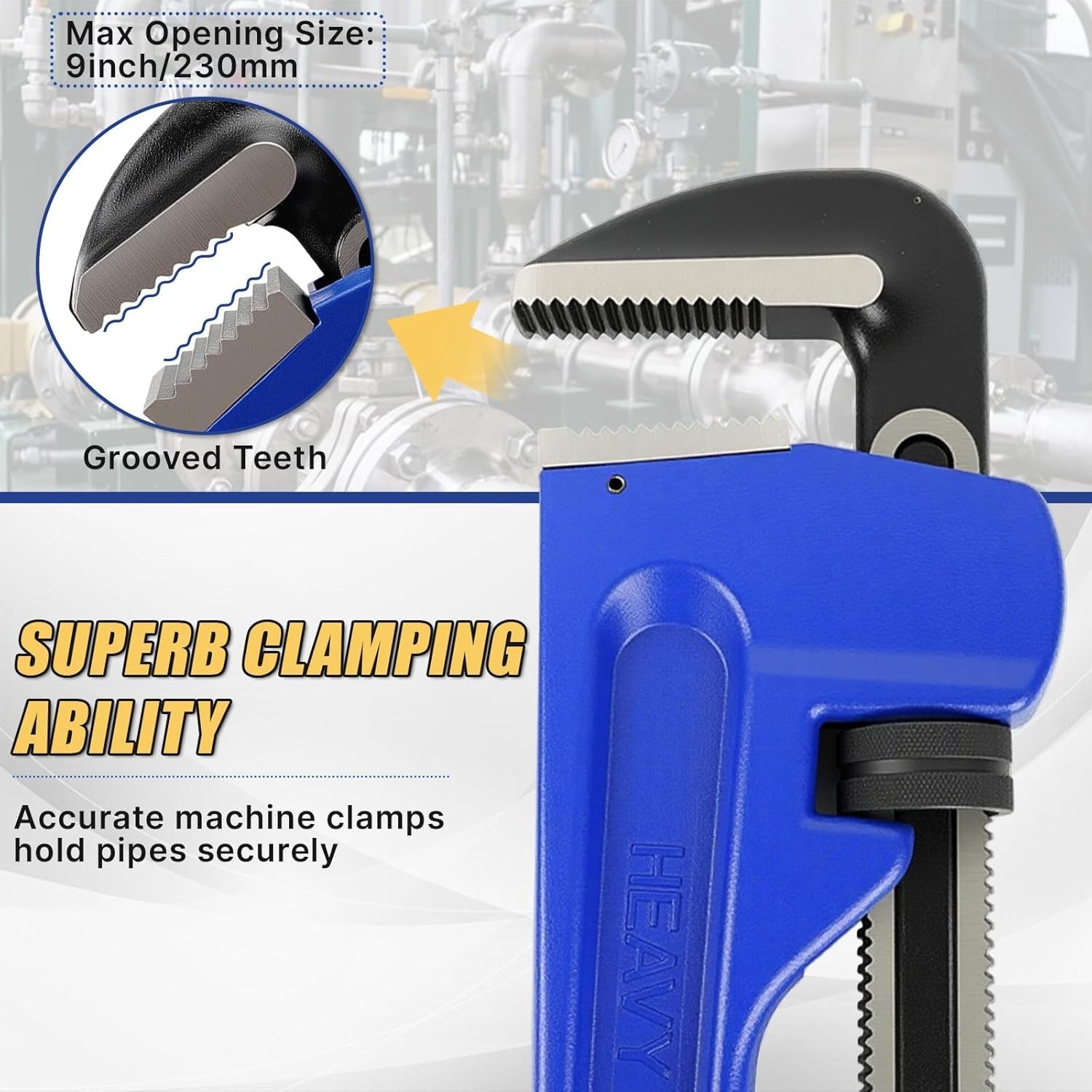 60 Inch Pipe Wrench, Jaw Opening Max 9", Adjustable Plumber Tool , Blue