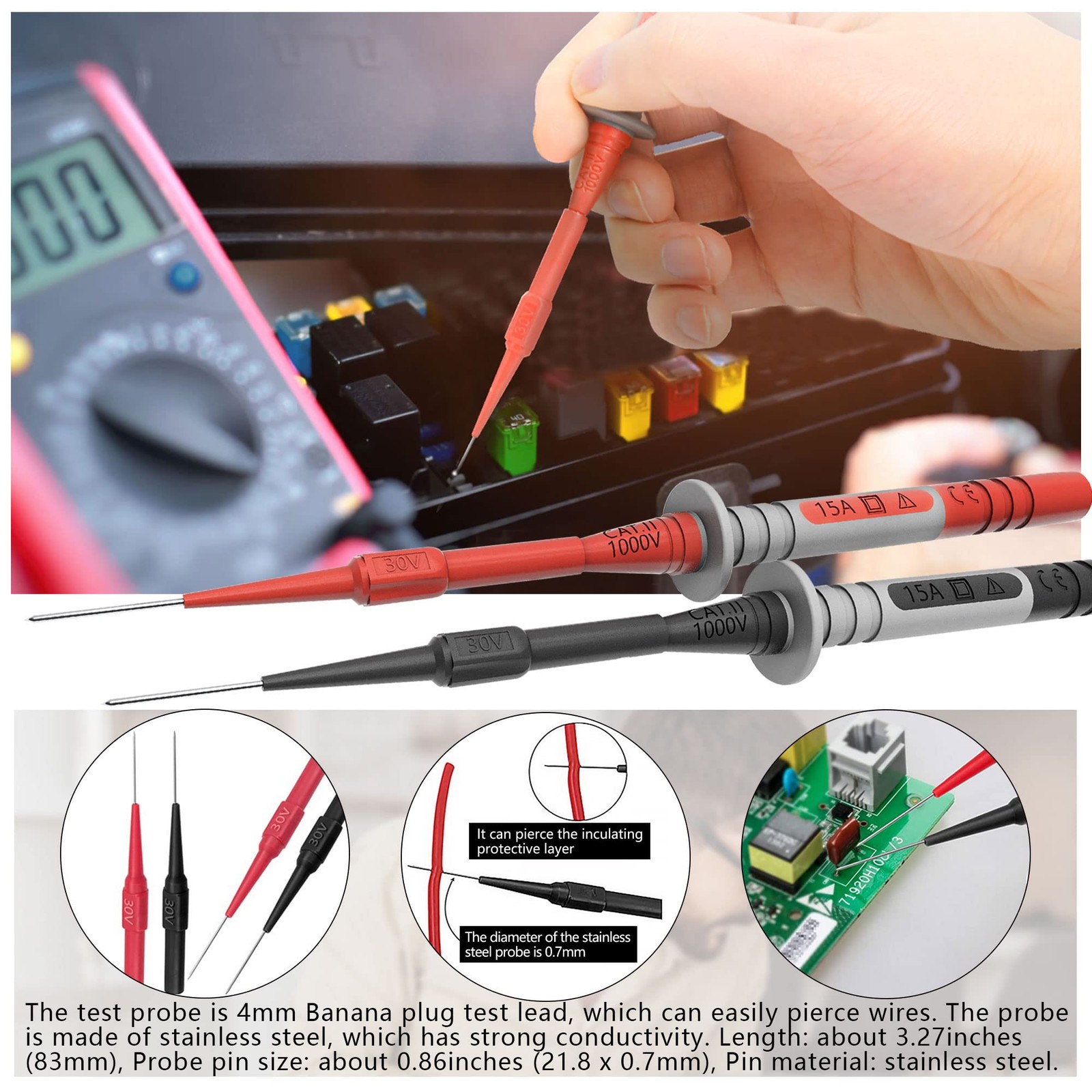 Test Leads Set HANDSKIT Double Insulated Electrical Multimeter Lead Red
