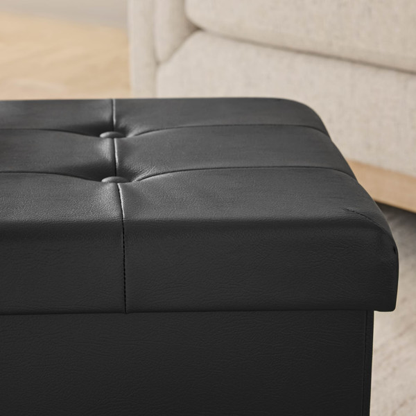 30in Tufted Foldable Leather Storage Ottoman Bench Storage Foot Stool Black