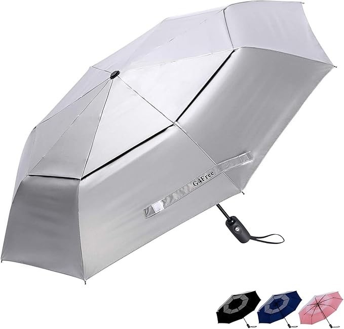 UPF 50+ UV Protection Travel Umbrella 42/46 Inch Windproof Silver Coating Sun Bl