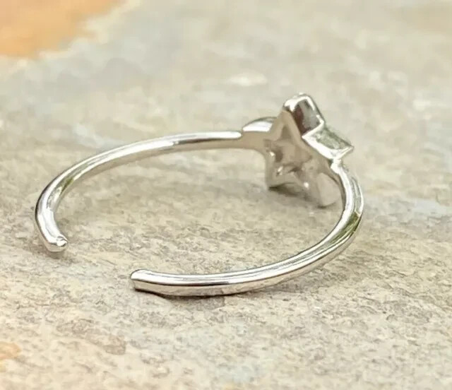 Solid White Metal Women's Star Adjustable Band Ring 925 Sterling Silver