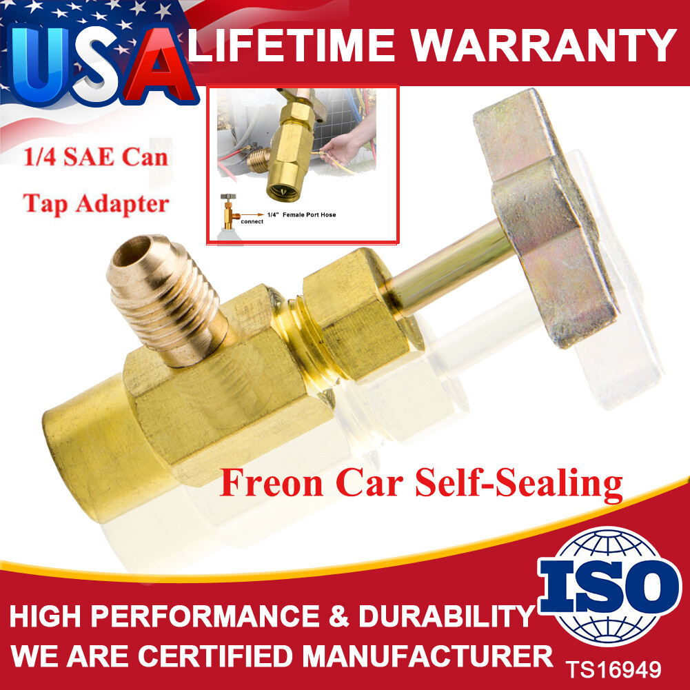 Self-Sealing A/C Can Tap Dispenser Valve Recharge Tank Adapter 1/4SAE hose Self
