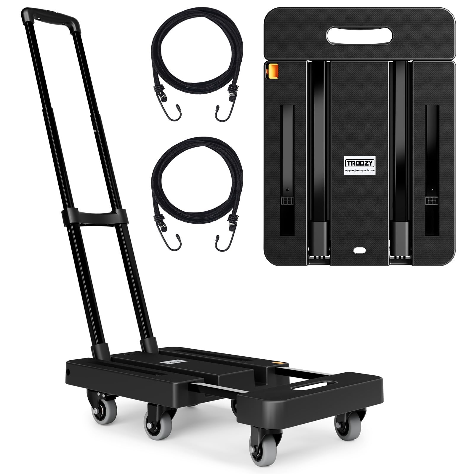 Folding Hand Trucks Heavy Duty Dolly Cart with 6 Wheels & 2 Elastic Ropes Fol...