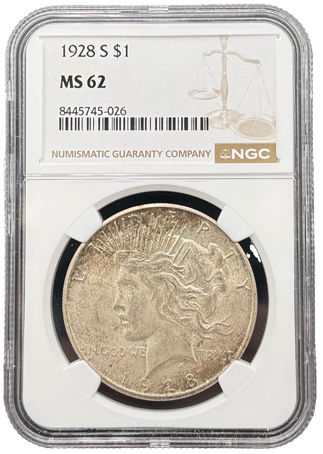 1928 S Peace Silver Dollar $1 NGC MS 62, High Grade, Key Date, Low Mintage Coin
