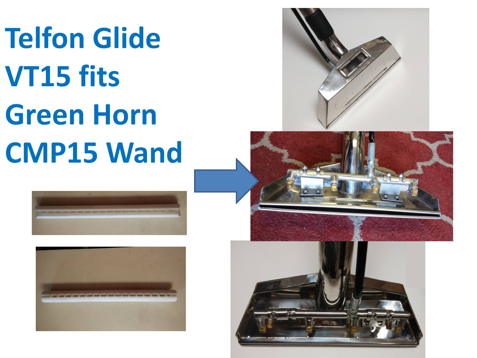 15inch Telfon Glide for CMP VT15 Green Horn Carpet Cleaning Wand Glide